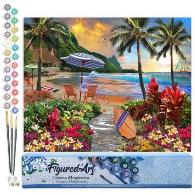 Paint by Number DIY Kit - Under the coconut trees - Rolled canvas