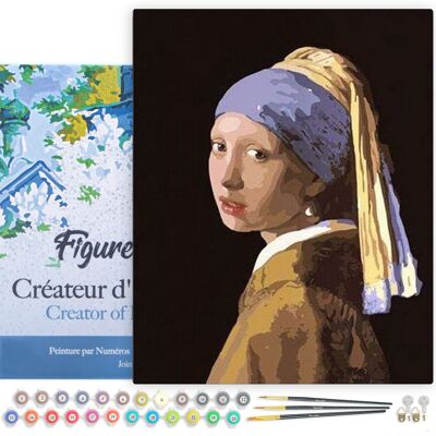 Peinture par Numéro Kit DIY - Vermeer la jeune fille à la perle - toile tendue sur châssis en bois
