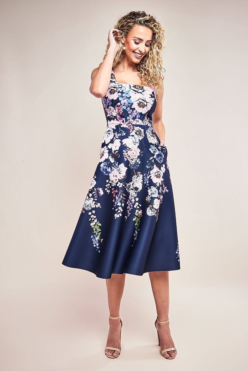 GODDIVA SCUBA FOAM FLORAL MIDI-KLEID DR3341