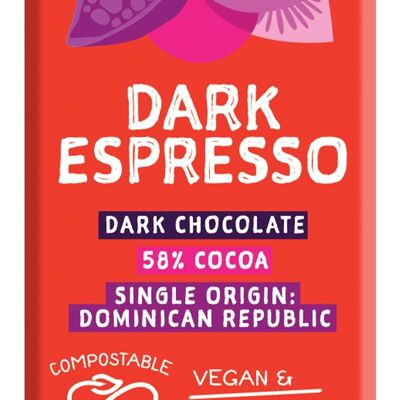 Barre de chocolat Espresso noir aux graines et aux haricots 58% biologique 30x25g