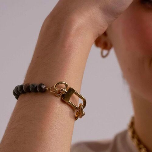 Bracelet Kelly - type unisexe - maille ovale et pierre naturelle