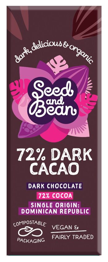 Barre de Chocolat Bio Noir 72% Graines et Haricots 30x25g 1