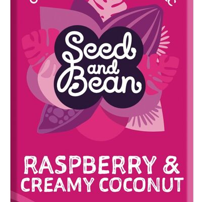 Barre de chocolat noir 66% biologique aux graines et aux haricots, framboise et noix de coco crémeuse, 10x75g