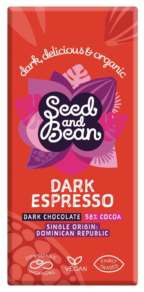 Seed and Bean Dark Espresso 58% Organic 10x75g Chocolate Bar