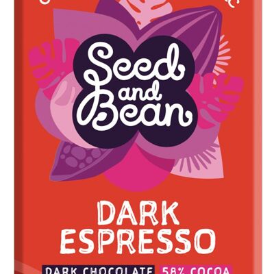 Barra de chocolate Espresso oscuro con semillas y frijoles 58% orgánico 10x75 g