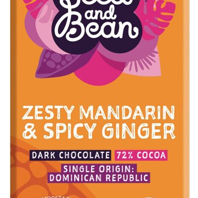 Samen- und Bohnen-Zesty Mandarin & Spicy Ginger Dark 72 % Bio-Schokoriegel, 10 x 75 g