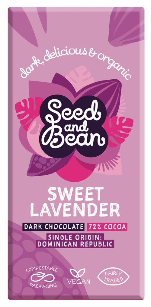 Seed and Bean Sweet Lavender Dark 72% Organic 10x75g Chocolate Bar