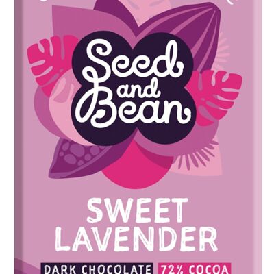 Barra de chocolate con semillas y frijoles, lavanda dulce, oscura, 72 % orgánica, 10 x 75 g
