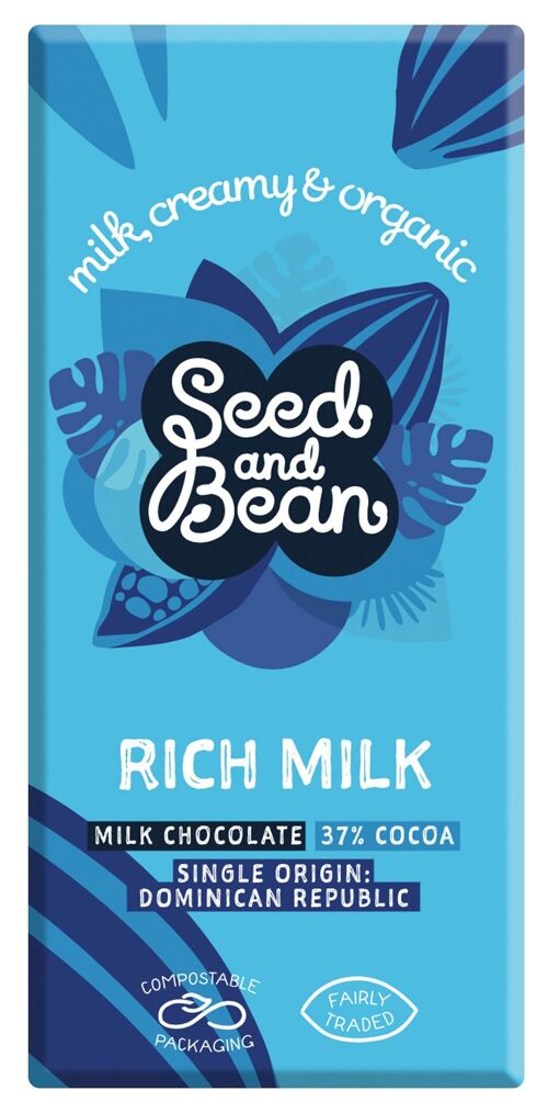 Seed and Bean Rich Milk 37% Organic 10x75g Chocolate Bar