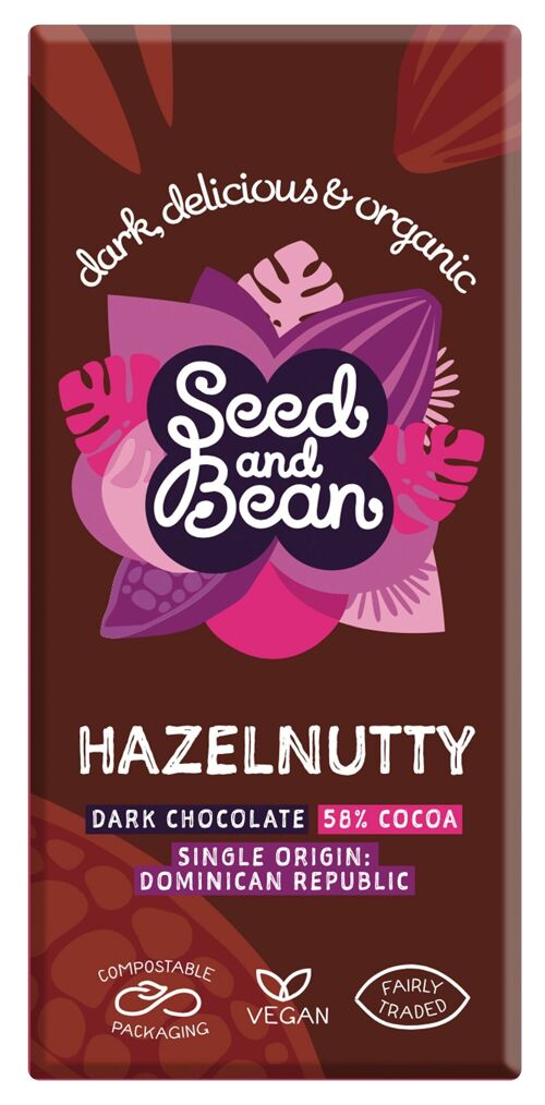 Seed and Bean Hazelnutty Dark 58% Organic 10x75g Chocolate Bar