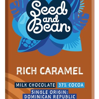 Barretta di cioccolato biologico al latte caramellato ricco di semi e fagioli al 37% 10x75g