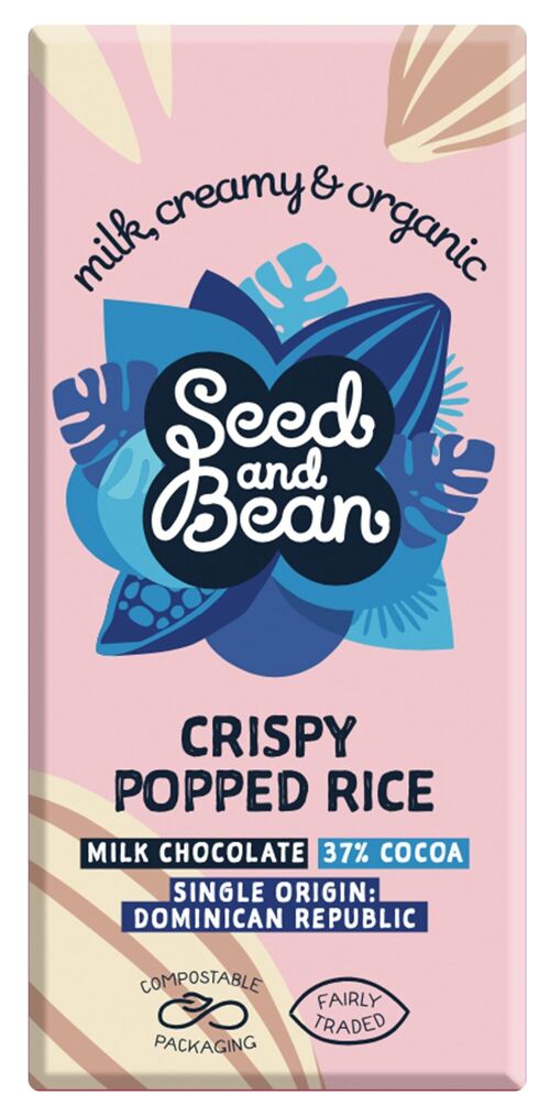 Seed and Bean Crispy Popped Rice Milk 37% Organic 10x75g Chocolate Bar