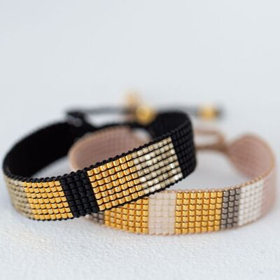 Aura - braccialetto intrecciato a mano con perle di vetro placcate oro 24K