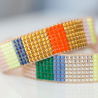 Happy - bracelet tissé à la main avec perles de verre Miyuki Plaqué Argent / Plaqué Or 24KT