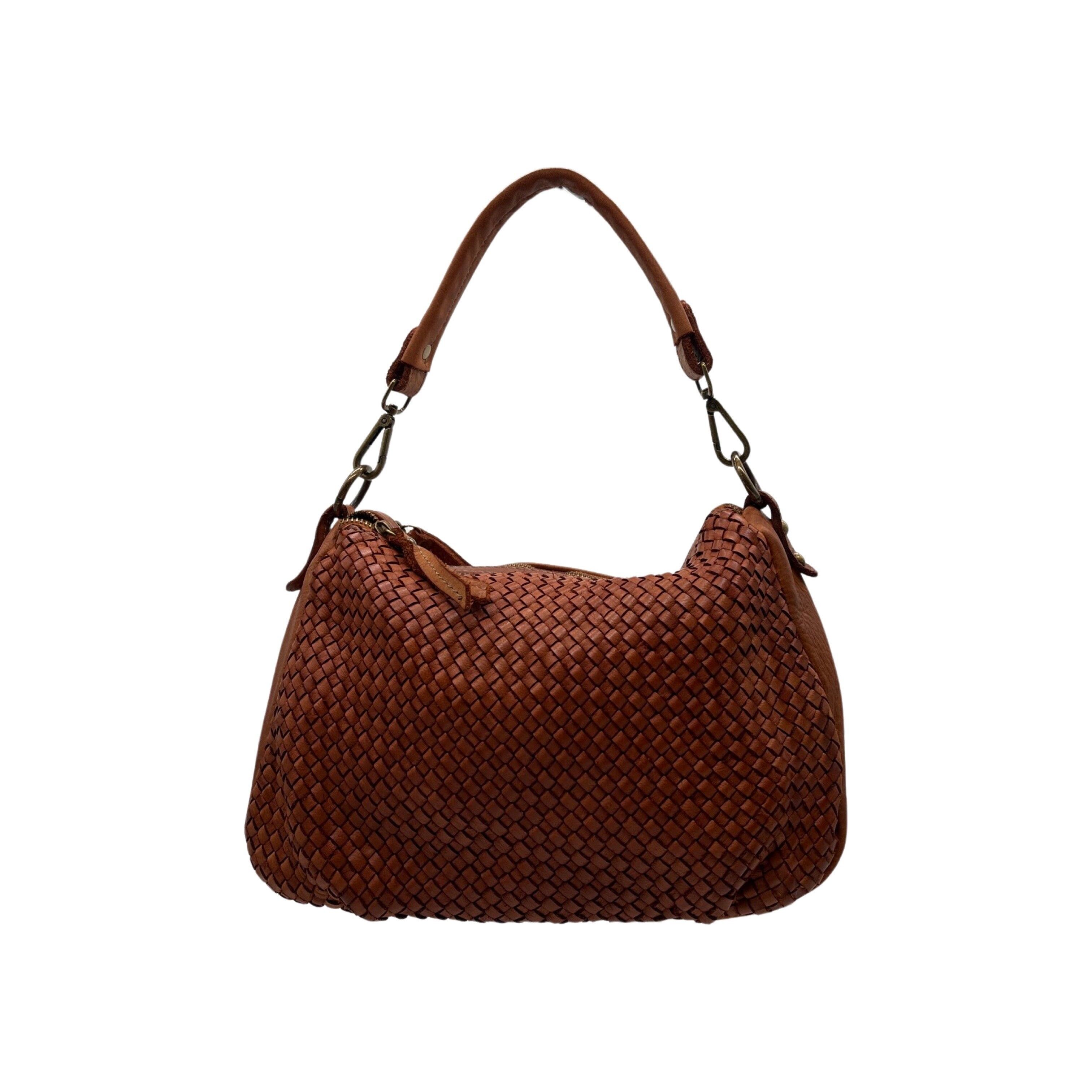 BORSA IN PELLE LAVATA PRUDENCE COGNAC