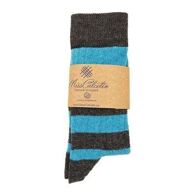 Niedrige Socken aus anthrazitfarbener, gestreifter Wolle von Miss Lake