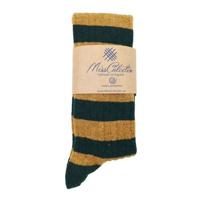 Miss Striped Wool Low Cut Sock Honey-Green Bottle