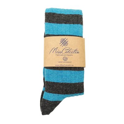 Hohe Socken aus gestreifter Wolle von Miss Lake-Anthrazit