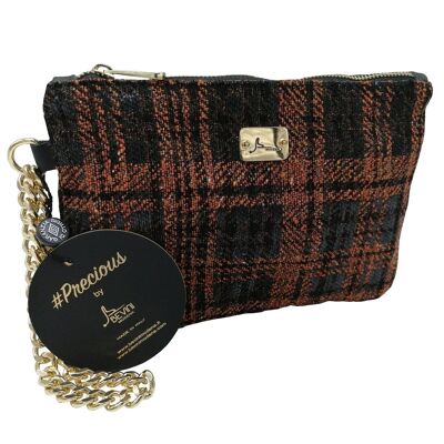 BAG/CLUTCH IN BUCKLE' FABRIC WITH SILVER CHAIN ​​WRIST HANDLE - PRECIOUS XS GOLD