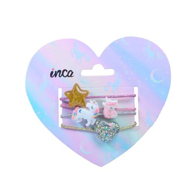 Set infantil 4 gomas para el pelo con adornos - unicornio, estrella, corazón