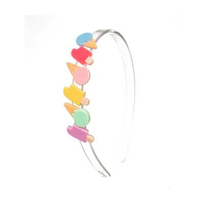 Transparent children's headband with multicolored ice cream decorations