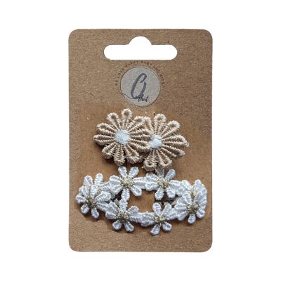 Babyhaarclipjes set kleine margrietjes goud/zand