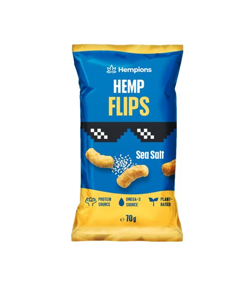 HEMPIONS Organic Hemp Flips Sea Salt, 70 g - Vegan Hemp Snack - Pack of 12