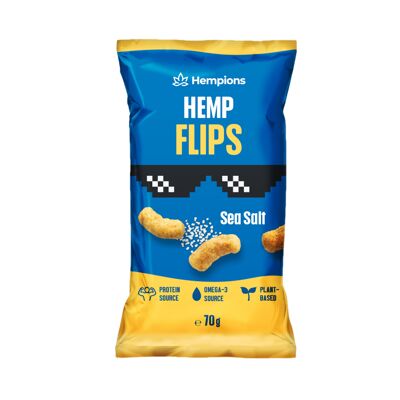 HEMPIONS Organic Hemp Flips Sea Salt, 70 g - Vegan Hemp Snack - Pack of 12