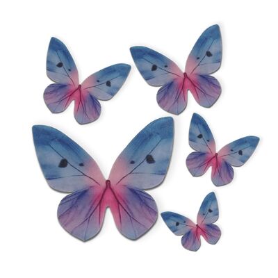 Schachtel mit 79 Oblaten-Schmetterlingen in Blautönen, 3–6 cm