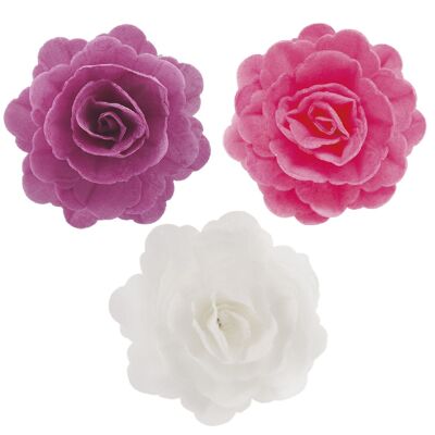BOX OF 15 WAFER ROSES ASSORTED COLORS Ø 7CM