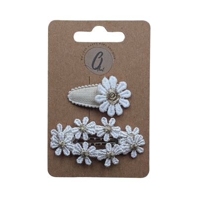 Baby hair clips set of small daisies ivory/gold