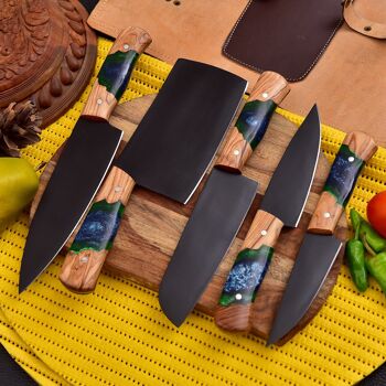 Ensemble de 5 couteaux de chef faits à la main de qualité supérieure avec gaine en cuir 3