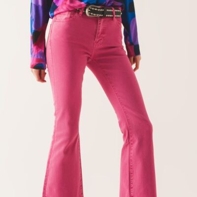 High waist flare jean in pink