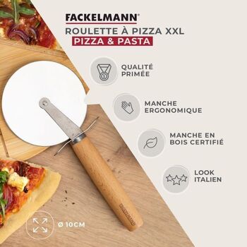Roulette à pizza géante manche en bois Fackelmann Pizza & Pasta 3