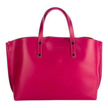 RB1024BE | Sac à main pour femme en cuir véritable Made in Italy avec bandoulière amovible. Grand sac interne amovible. Accessoires gunmetal brillant - Couleur Fuchsia - Dimensions : 48x31x11 cm 2