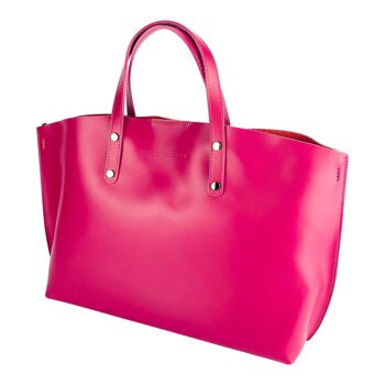 RB1024BE | Sac à main pour femme en cuir véritable Made in Italy avec bandoulière amovible. Grand sac interne amovible. Accessoires gunmetal brillant - Couleur Fuchsia - Dimensions : 48x31x11 cm 3