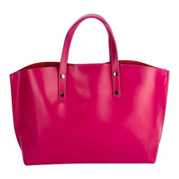 RB1024BE | Sac à main pour femme en cuir véritable Made in Italy avec bandoulière amovible. Grand sac interne amovible. Accessoires gunmetal brillant - Couleur Fuchsia - Dimensions : 48x31x11 cm 5