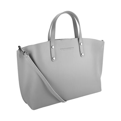 RB1024F | Women's handbag in genuine leather Made in Italy with removable shoulder strap.   Large internal removable bag. Polished gunmetal accessories - Gray color - Dimensions: 48x31x11 cm