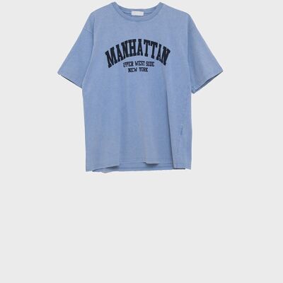 Holgada-T-Shirt in Blau mit Manhattan-Text