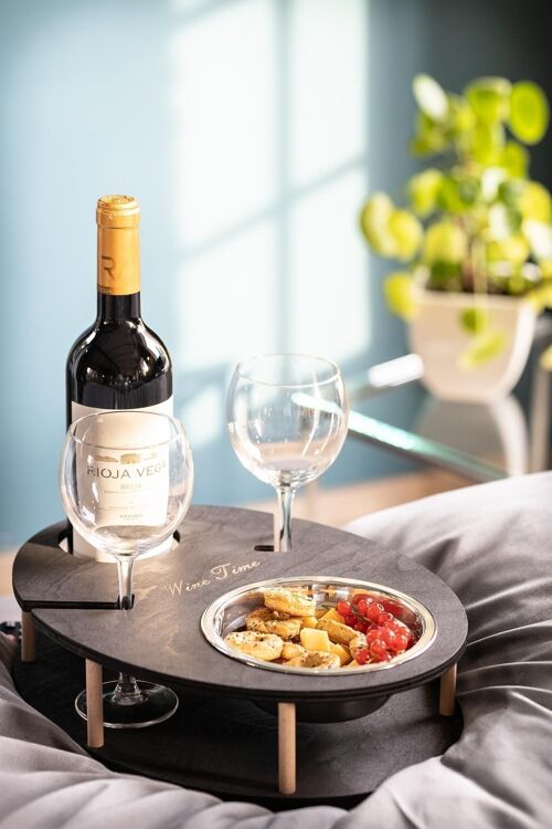 INEXTERIOR "WeinBar", Schriftzug: Wine Time, Serviertablett, Snackschüssel, Flaschenhalter, Weinglashalter