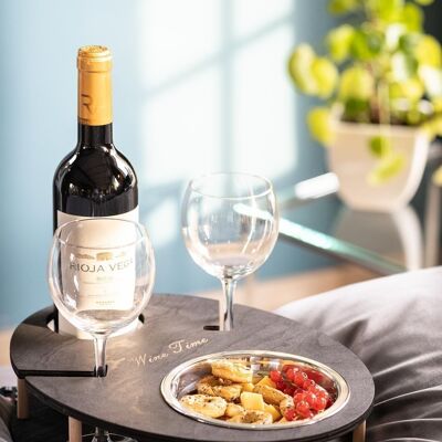 INEXTERIOR "WeinBar", lettering: Wine Time, serving tray, snack bowl, bottle holder, wine glass holder