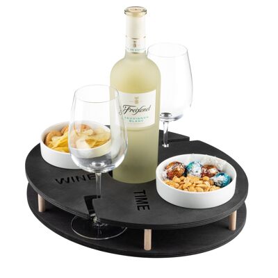INEXTERIOR "WineBar with 2 porcelain bowls", serving tray, snack bowl, bottle holder, wine glass holder