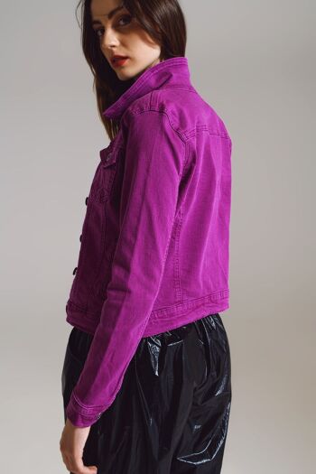 Chaqueta estilo camionero de denim slim en magenta 2