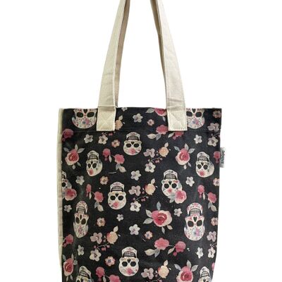 Cute Skull & Rose Print Cotton Tote Bag (Pack Of 3) - Multi