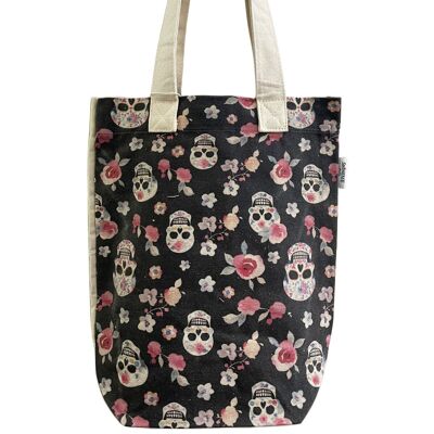 Cute Skull & Rose Print Cotton Tote Bag (Pack Of 3) - Multi