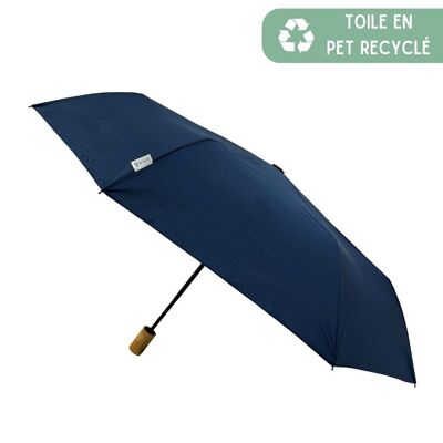 Ecological Compact Automatic Navy Blue Umbrella - Recycled PET