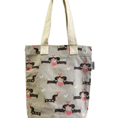 Sausage Dogs & Love Hearts Print Cotton Tote Bag (Pack Of 3) - Multi