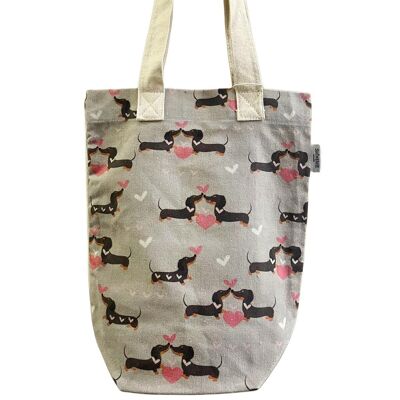 Sausage Dogs & Love Hearts Print Cotton Tote Bag (Pack Of 3) - Multi