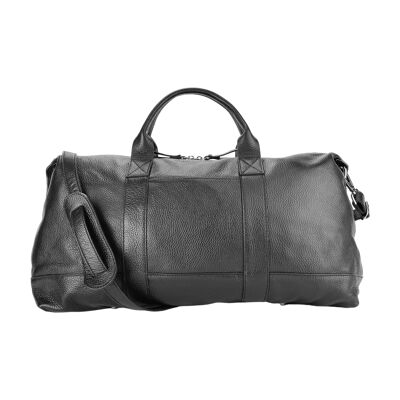 RB1029A | Reisetasche aus echtem Leder, hergestellt in Italien, mit verstellbarem und abnehmbarem Schultergurt. Reißverschluss und Zubehör aus glänzendem Nickelmetall – Farbe Schwarz – Maße: 57 x 26 x 24 cm