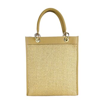 RB1026AE | Sac à main vertical pour femme en cuir véritable et paille Fabriqué en Italie. Bandoulière en cuir amovible et réglable. Accessoires Or Poli - Couleur Sable - Dimensions : 24 x 29 x 9 cm 5